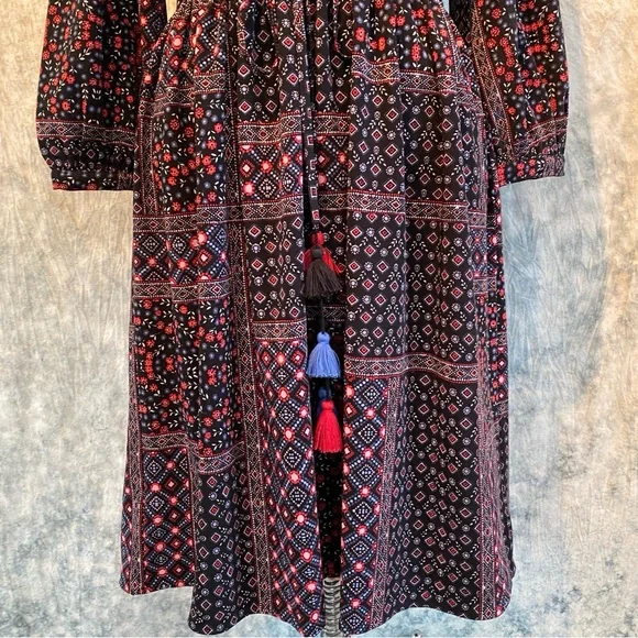 Loft Bohemian Black and Red Patterned dress with Tassels        size S - Picture 3 of 10